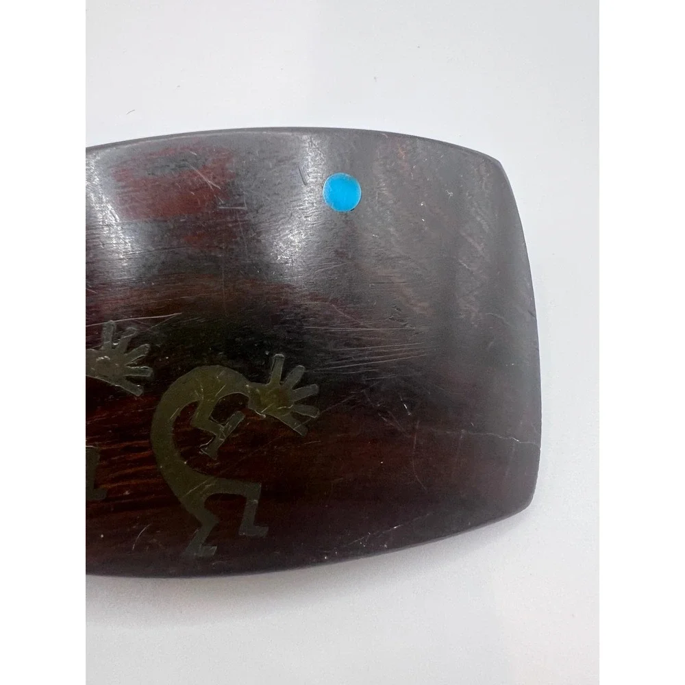 VTG‎ Dark Brown Belt Buckle With Inlay Native American Kokopelli Signed Favorite